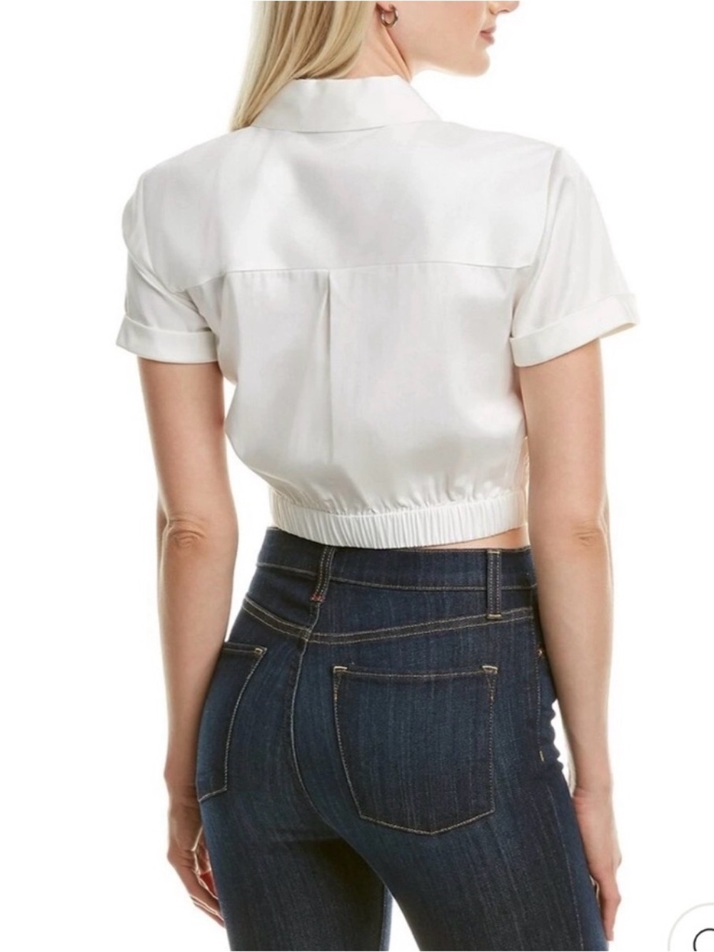 Alice + Olivia Leon Off White Vegan Leather Twist Front Crop Top - Picture 2 of 16